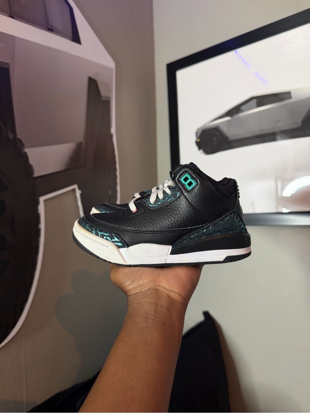 Jordan Kids Black with Teal Accent Sneakers